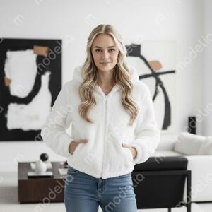 Faux fur zip up teddy jacket hoodie